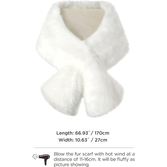 🆕 Women White Large Faux Fur Collar Shawl Scarf Wrap Evening Cape Winter Coat - Picture 4 of 4